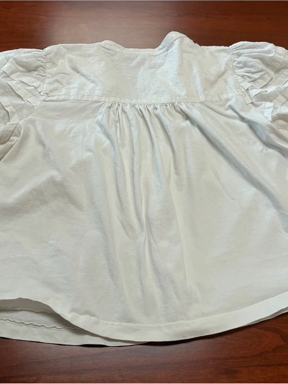 Anthropologie White Swiss Dot Pintuck Puff Sleeve Blouse Size L